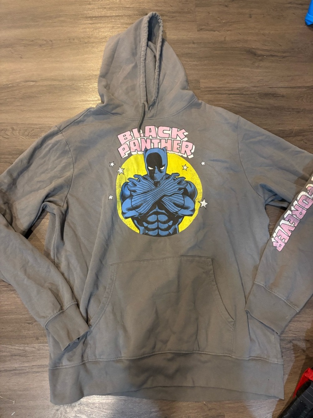 Marvel Gray Zip-Up Hoodie with Blue, Yellow & Pink Black Panther Graphic